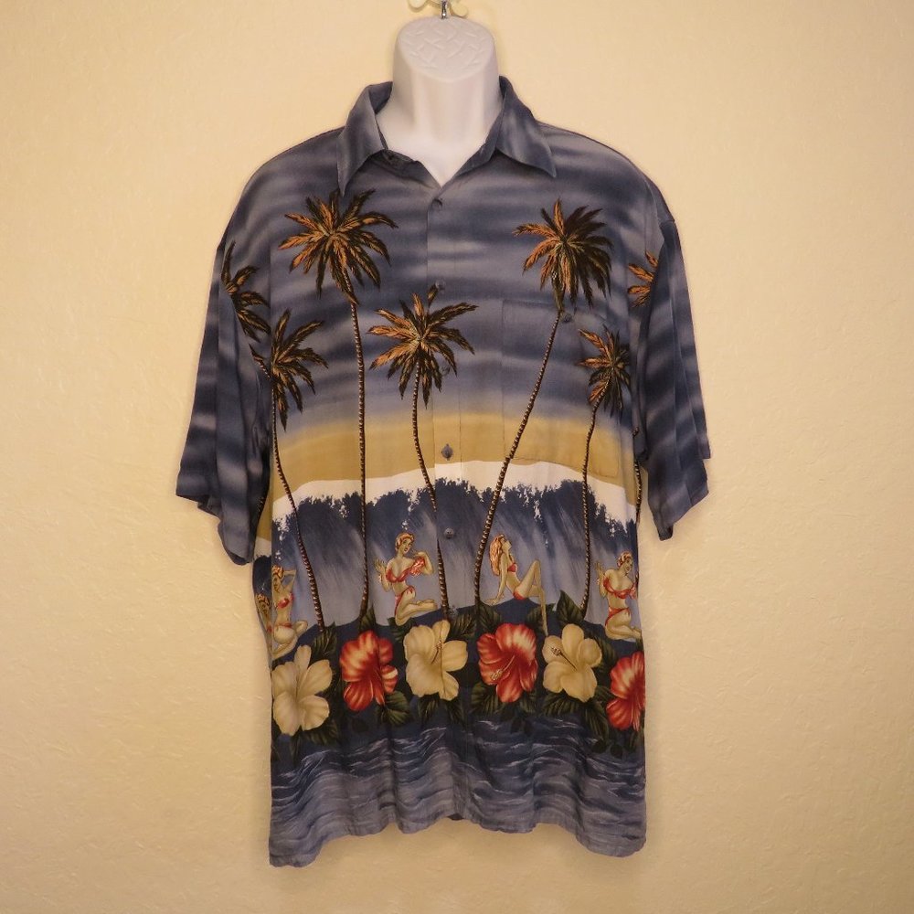 Pierre Cardin* Men's Short Sleeve Button Down Straight Hem‎ Hawaiian Shirt~ XL